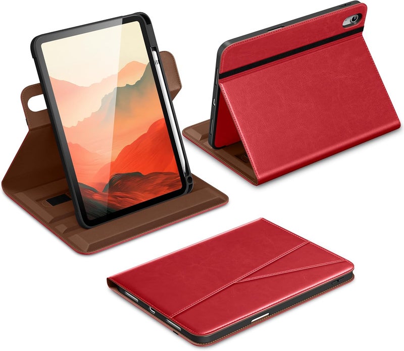 DTTO for iPad A16 Case, iPad 11th / 10th Generation Case (2025/2022), 360 Degree Rotating Premium Leather Folio Stand Cover with Pencil Holder, Red - Image 1